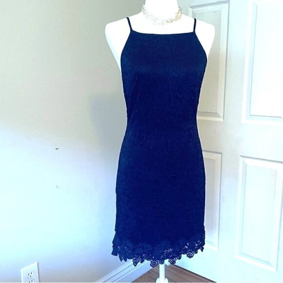Francesca’s Blue Rain Navy Lace Mini Dress - Picture 7 of 16